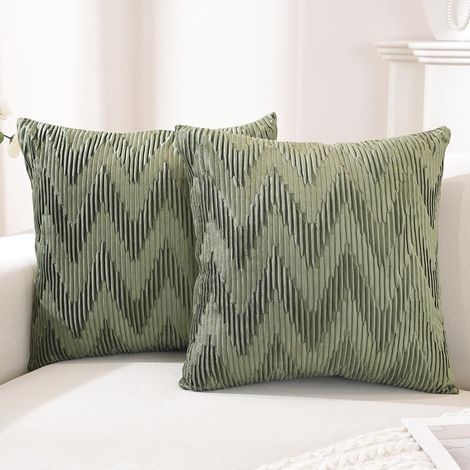 Housses de coussin en velours 50x50 cm, lot de 2, douces et décoratives, taies d'oreiller modernes avec fermeture éclair invisible, résistantes, pour salon, canapé, chambre, sauge (1/5)