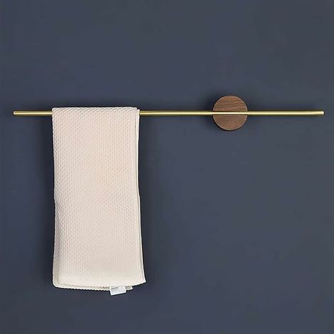 Porte-serviette mural en noyer 40cm – Tige en laiton 10mm – Finition en huile de cire – Installation auto-adhésive ou avec perforation (1/5)