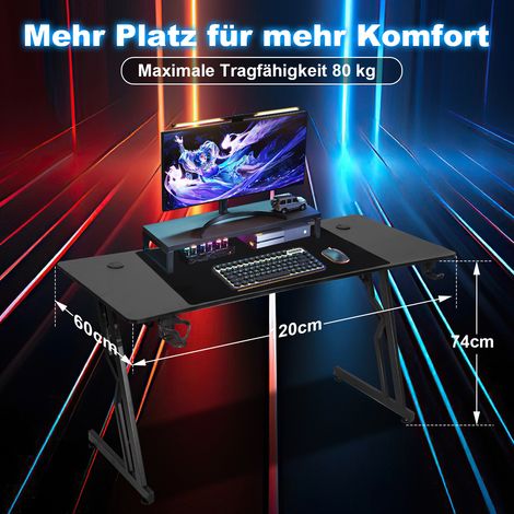 Wolketon Gaming Tisch Gamingtisch Schwarz Schreibtisch Kohlefaserplatte Gamer Computertisch Ergonomischer PC Tisch 120x60cm (1/4)