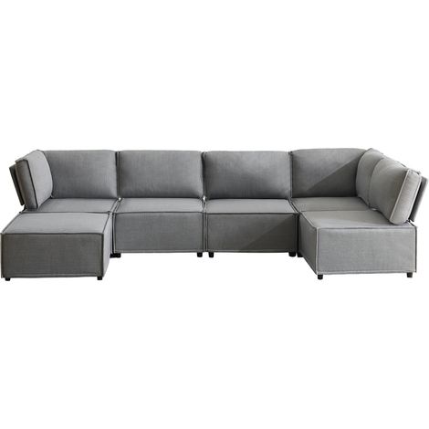 Canapé d'angle modulaire convertible en lit, tissu gris clair, 2A+3B+C, modulable et flexible pour petit salon, chambre d'amis ou bureau moderne CHICFURN (1/5)