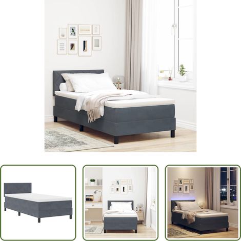 LED Beleuchtung - LED Boxspringbett mit Matratze Dunkelgrau 90 x 190 cm Samt (1/5)