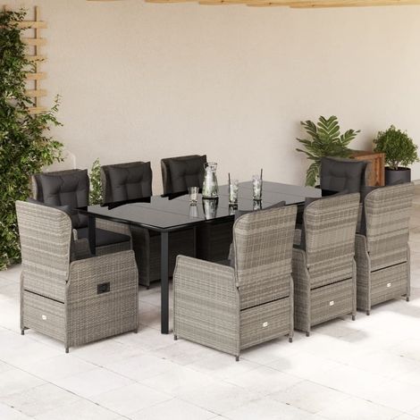 Ensemble à manger de jardin et coussins 9 pcs-Salon de jardin gris clair rotin 455603 (1/5)