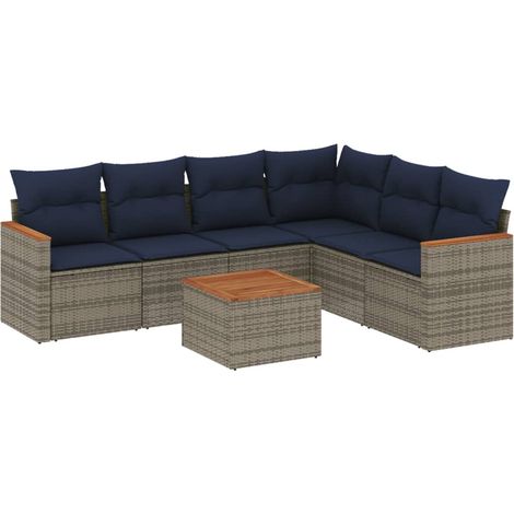 7-teiliges Gartensofa-Set mit Kissen, grau, Polyrattan vidaXL (1/5)