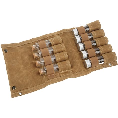 Sac à épices portable avec 9 pots, idéal pour camping, barbecue et randonnée, couleur kaki (1/5)