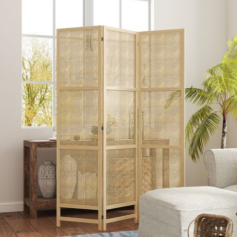 REDOM Paravent 1.7x135x180cm Écran de confidentialité 3 panneaux pliable rotin cadre en pin Couleur naturelle (1/5)