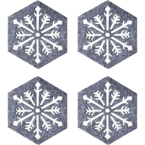 Sous-verre Forme Flocon De Neige - Felt - 100 x 100 x 5 mm - Décoration Festive Noël - Lot De 4
