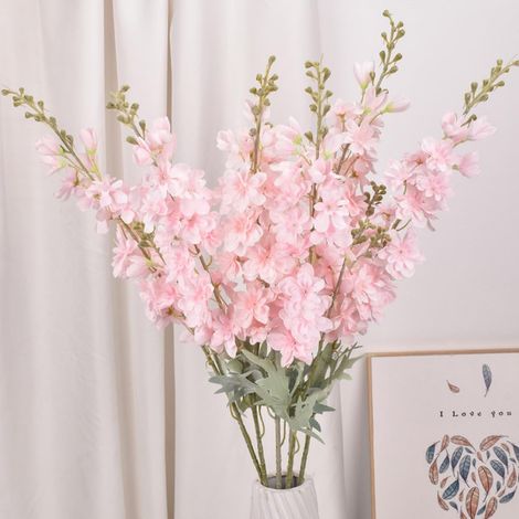 Lot de 5 fleurs de delphinium Ajacis artificielles à tige longue en soie pour table, cuisine, maison, jardin, fête, mariage (rose) (1/5)