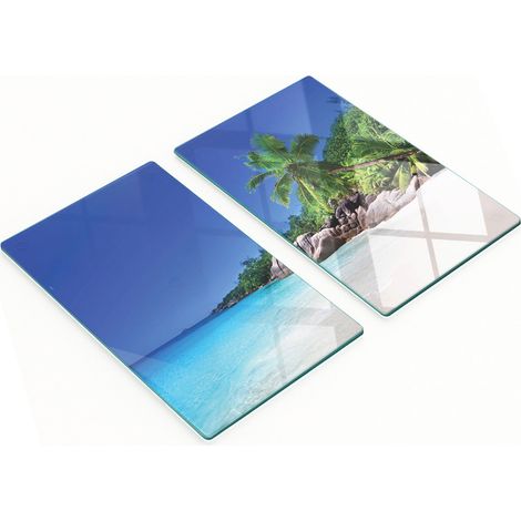 Dekorative Schneidebretter aus gehärtetem Glas, Seychellen-Strandmotiv, 2 x 30 x 52 cm (1/5)
