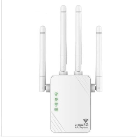 Répéteur WiFi, 1200Mbps Double Bande 2.4G/5G Extension Wi-FI, 4 Antenne Amplificateur Wi-FI, Internet Enhancer pour Le Bureau et la Maison - 2 Port (1/5)