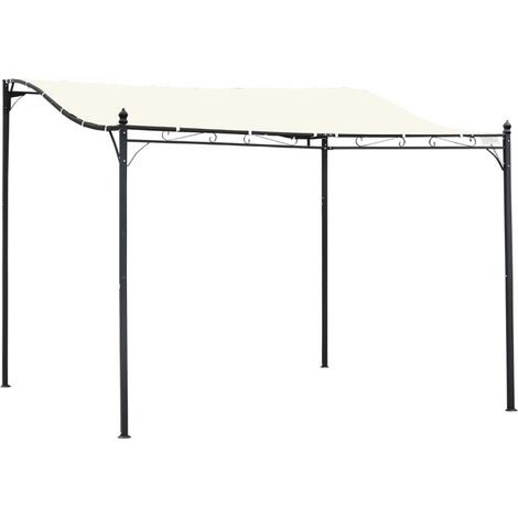 Pergola tonnelle de jardin auvent 3 x 3 m adossable métal gris polyester imperméabilisé anti-UV crème