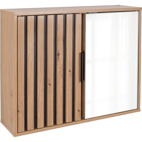 Hochschrank aus spanplatten mdf 1 tür + 1 spiegeltür + 2 regale - karma - Tendance