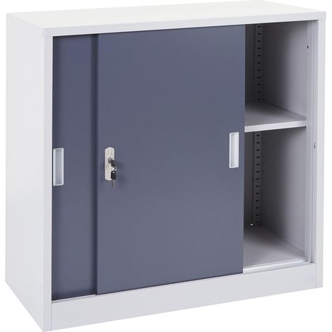 Aktenschrank Preston HHG-588, Stahlschrank Büroschrank, mit abschließbaren Schiebetüren 90x90x45cm anthrazit