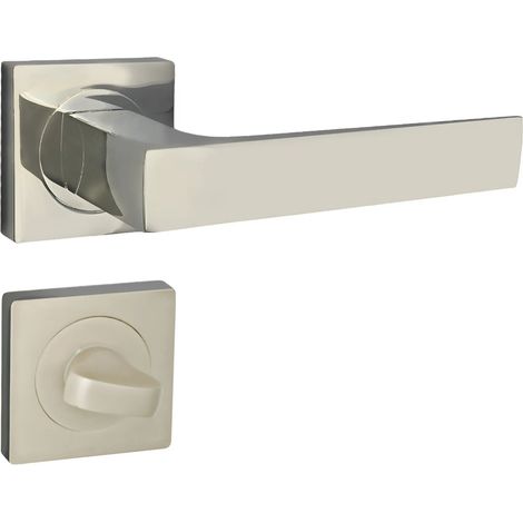 domino Türgriff Drückergarnitur WC - Badezimmer Set mit quadratischen Rosetten für Badezimmertüren Set WC - Rosetten-Garnitur Türbeschläge aus Aluminium Nickel QUADRADO-QR M9 (1/5)