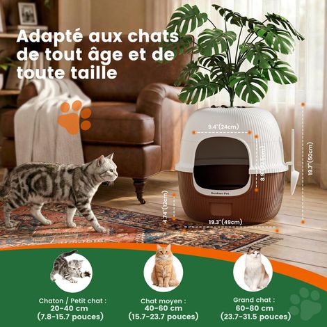 Maison de toilette pour chat en forme de pot de fleur avec tiroir amovible et filtre à charbon actif bac à litière fermé anti-odeur pour chatons et grands chats (1/5)