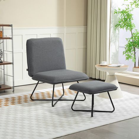 Butaca con Reposapiés Sillón para Lectura con Patas de Acero en Forma de Cruz Gris Oscuro (1/5)