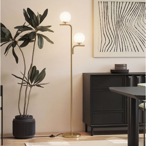 Lámpara de pie LED dorada de 3 temperaturas de color, pantalla de vidrio OKMYHOME (1/5)