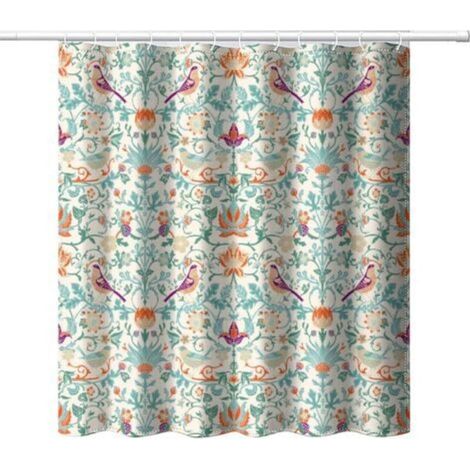 Rideau de douche en tissu imperméable avec motif floral vintage du milieu du siècle, motif floral, oiseaux, plante verte, art abstrait, pour décoration de salle de bain (1/5)