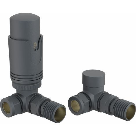 Thermostatic TRV Lockshield Corner Radiator Valves 15mm Pair Anthracite (1/5)