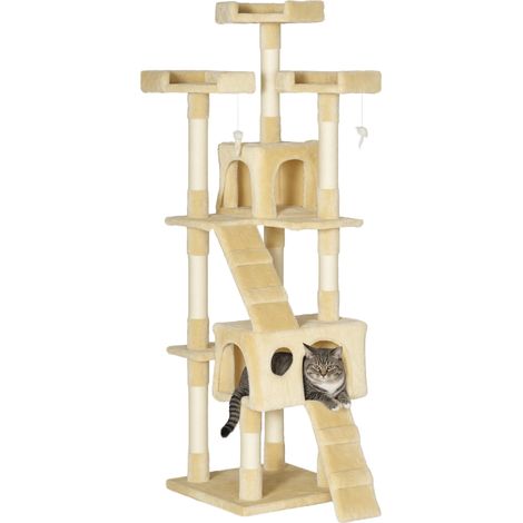 173 cm hoher Kratzbaum, Aktivitäts- und Spielcenter für Katzen, Creme