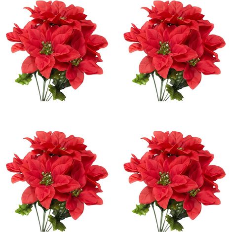 4 bouquets de poinsettias artificiels, poinsettias artificiels, décoration de Noël-AquaForge (1/5)