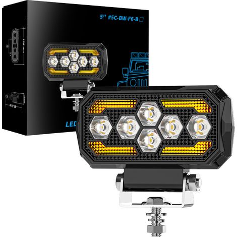 Phare LED de Travail 5 Pouces Carré 30W 6LED 3030, Lumière Blanche + Jaune Double Couleur, Faisceau Mixte IP67 DC9-80V, Corps en Aluminium, Projecteur Auxiliaire pour 4x4 Voiture Camion Moto Bateau(4p (1/5)