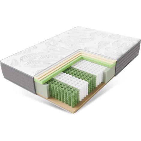 Homavo – Matelas ressorts ensachés 180x200cm – 22cm d'épaisseur – 7 zones ergonomiques – Soutien moyen H3 – Infusé de thé vert antibactérien