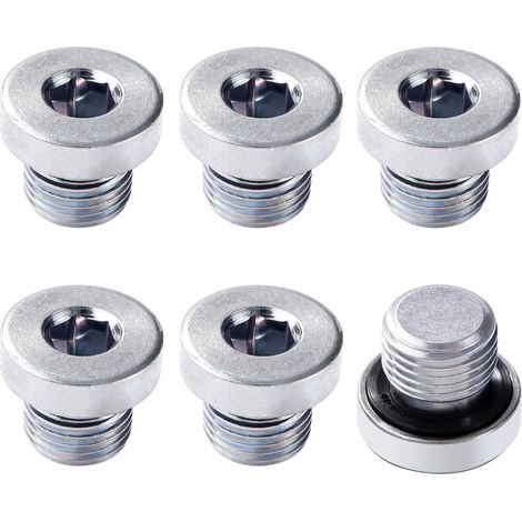 6 tapones hexagonales internos G1/8, de acero al carbono con junta de goma, para sellado de tuberías.
