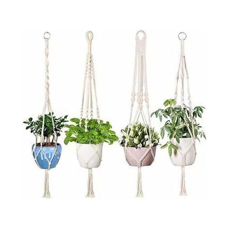 4th Macrame Hanging Basket Cotton Rope Hanging Basket Flower Pot Sturdy Macrame Plant Holder Hanging Basket 4ft 41inch Hand Woven Hanger for Balcony Garden Decoration (1/5)