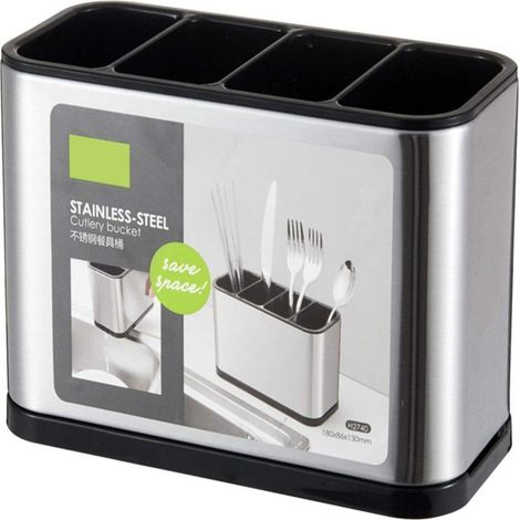 Portacubiertos de Cocina, Soporte Acero Inoxidable, 4 Compartimentos (18 x 8,6 x 13 Cm) (1/5)