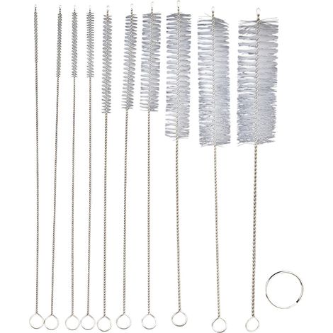 Brosse De Nettoyage - Ensemble De 10 Brosses Pour Tubes Et Bouteilles - Poils Nylon Et Tige Acier Inoxydable - Pour Embouts Étroits Et Fentes Difficiles D'accès (1/5)