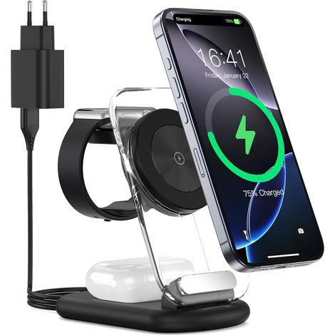 Station de Charge Pliable 3 en 1, Chargeur Mag Safe, Station de Charge Travel Mag-Safe Compatible avec iPhone 15 14 13, IWatch Ultra 2, Series 9, AirPods Pro (1/5)