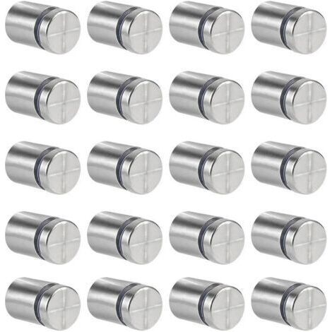 20 Pcs Entretoise de Verre,19 x 25mm Vis d'écartement,Support Mural en Acier Inoxydable pour Clous Publicitaires,pour Plaques et Présentoirs de Signe (Argent) (1/4)