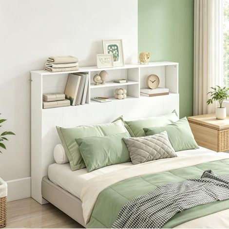 Cabecero con almacenaje 140 x 19 x 103,5 cm blanco, 4 compartimentos abiertos - CHICFURN (1/5)