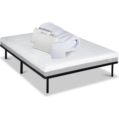 OLYMPE LITERIE Pack Prêt à dormir VENUS 140x190 cm Matelas Mousse Haute Densité + Sommier Métal + Accessoires (1/5)