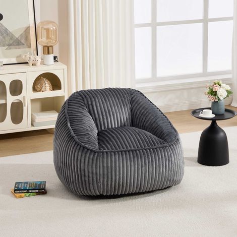 Canapé pouf prérempli de mousse à mémoire de forme tissu peluche rayé à effet bulles léger et facile à déplacer salon chambre et coin lecture Gris (1/5)