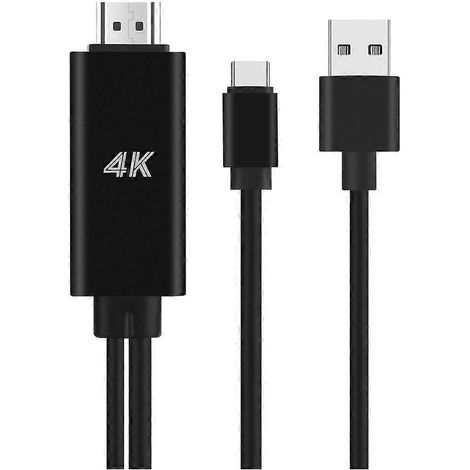 Câble adaptateur 2-en-1 USB-C 3.1 Type-C vers HDMI compatible 4K 30 Hz avec alimentation USB, adapté pour connecter des téléphones portables à des projecteurs/téléviseurs. (1/5)