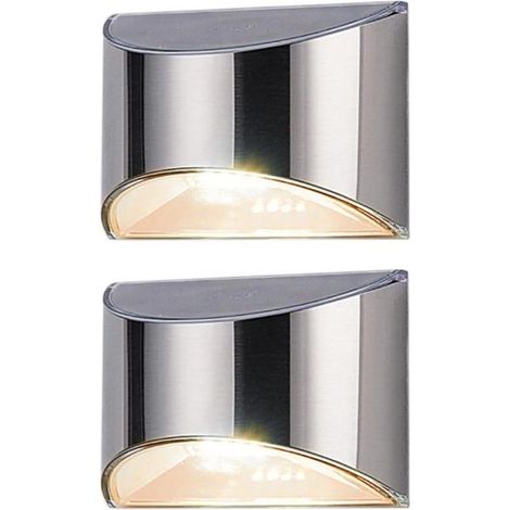 Lot de 2 lampes solaires murales en acier inoxydable pour la décoration paysagère et l'éclairage de cour - Lumière chaude (1/5)