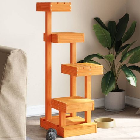 Árbol para gatos madera maciza pino marrón cera 45,5x49x103 cm vidaXL