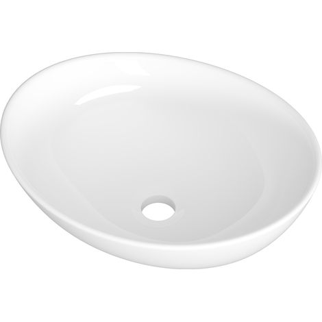Lavabo à poser ovale en céramique blanche Granitan TONO - 40x32,5x15 cm (1/5)