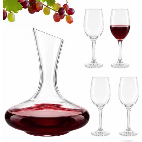 Wine Glass Set with Decanter, Clear Glass, 5-Piece (1/5)