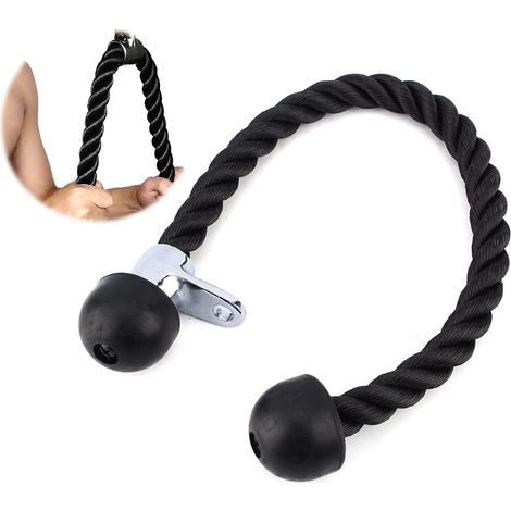 Corde pour Triceps en Nylon Noir, 70 cm, Corde de Musculation pour Appareil à Poulie, Accessoire de Tirage Biceps (1/5)