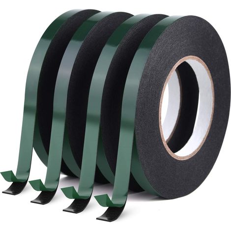 Sollbry Doppelseitiges Schaumstoff-Klebeband, selbstklebend, Schwamm, wasserfest, Montage-Klebeband, Rolle, Kfz-Qualität, Nummernschilder, Zierleisten, schwarz, 12 mm x 10 m pro Rolle (1/5)