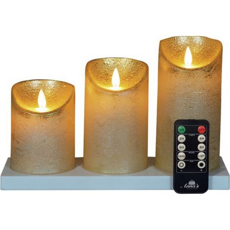 Stumpenkerzen – 3er-Set – Gold – mit Ladestation – LED-Kerzen – Fernbedienung (1/4)