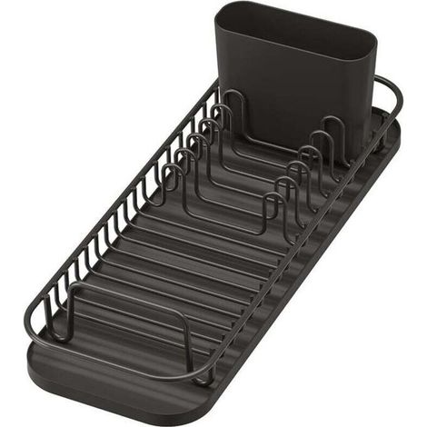 Égouttoir compact et petit avec plateau et panier en silicone, égouttoir multifonctionnel pour plan de travail et évier, noir