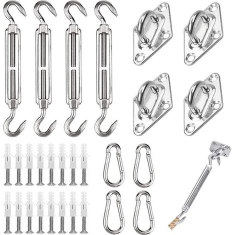 Set de fixation – 44 pièces – Acier inoxydable – Voile d’ombrage – Accessoires d’installation (1/5)