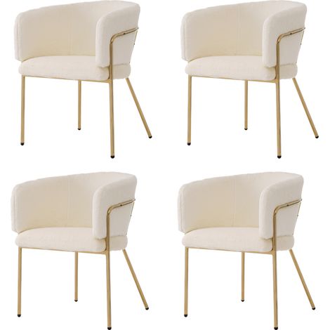 Chaise d’appoint, lot de 4, chaise de coiffeuse, pour salon et chambre, luxe léger, chaise de salle à manger, avec quatre pieds de support en métal, imitation duvet de lapin, blanc[OLD SKU:WF317938AAB (1/5)