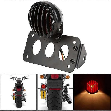 Feu arrière de moto 12 V, feu stop, clignotants, éclairage de plaque d'immatriculation, feu stop avec support - Coque noire + feux rouges (1/5)