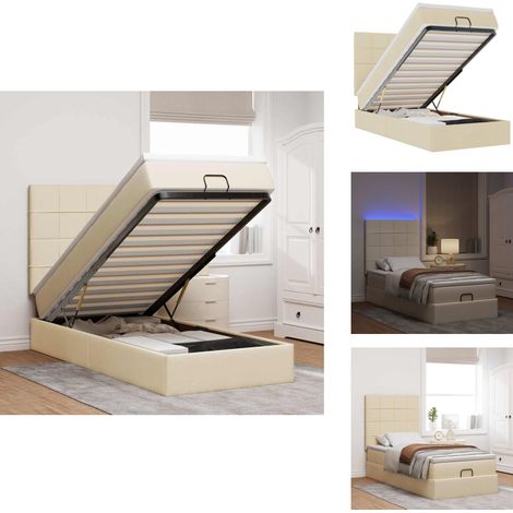 Ottoman-Bett mit Matratze & LEDs Creme 100x200 cm Stoff - Ottoman-Bett - Ottoman-Betten - Bettrahmen - Bettgestell (1/5)