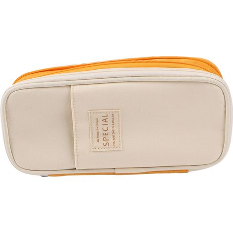 Trousse à crayons grande capacité, style japonais et coréen, coloris macaron, transformable en trousse/boîte à fournitures scolaires haut de gamme, jaune gingembre/beige (1/5)
