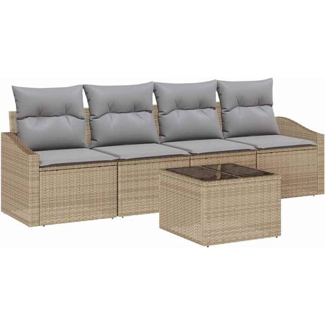 Maison Exclusive - Sofa Set mit Kissen 5 pcs Beige und Grau Poly-